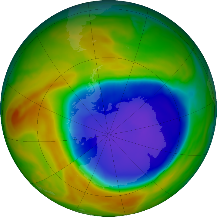 Antarctic ozone map for 10 October 2017